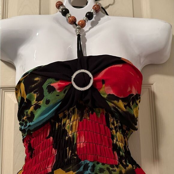 Beaded halter beach dress - size small med - smocked back and under bra area - Picture 2 of 9